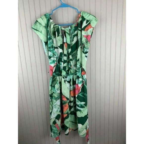 Lauran Conrad Size Medium Womens Dress Green Print Belted Elastic Waist … - Picture 1 of 4